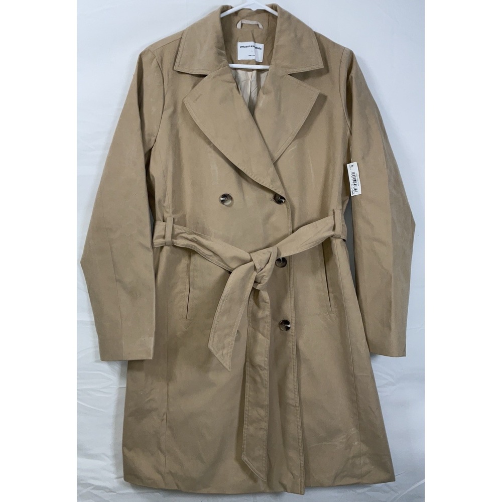 NWT Women's Amazon Essentials Relaxed Fit Water Resistant Trench Coat Taupe - M